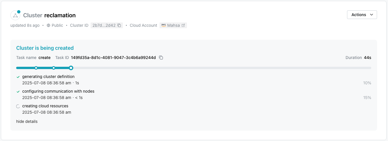 The cluster is spinning up